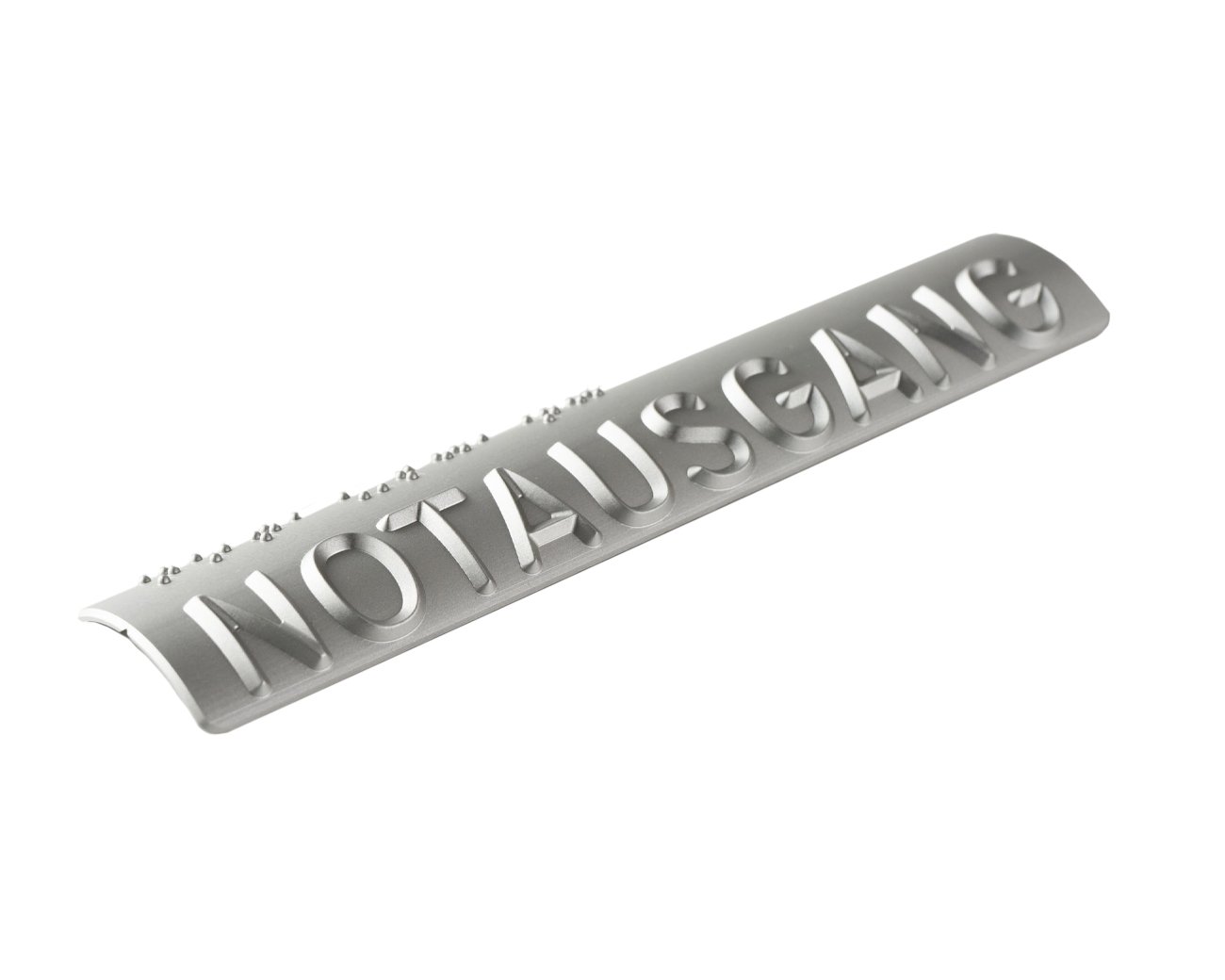 Handlaufschild rund Ø 40mm Aluminium silber eloxiert gefräst nach DIN32986 AUSGANG / NOTAUSGANG