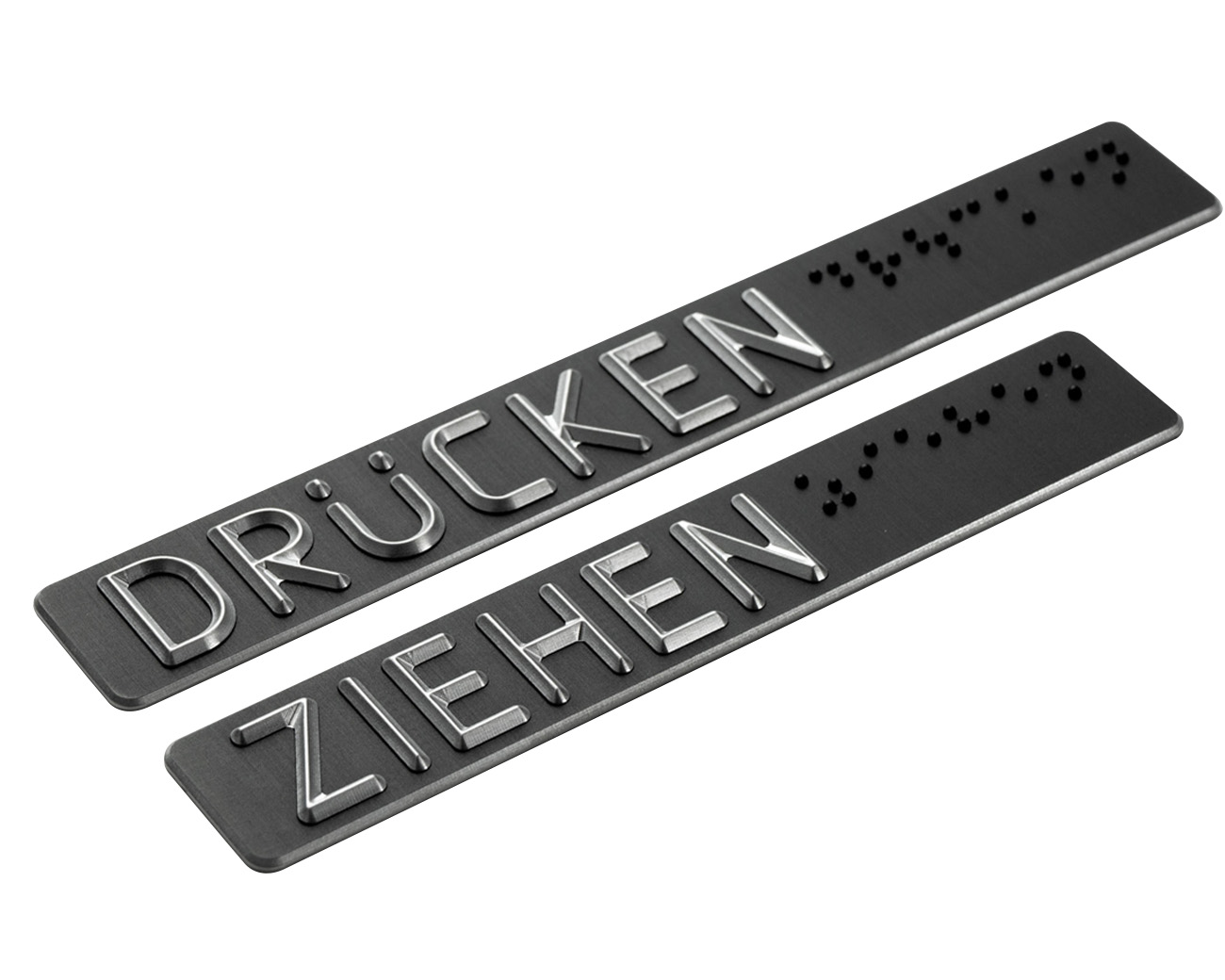 Taktiles Aluminiumschild schwarz eloxiert gefräst nach Ö V2105