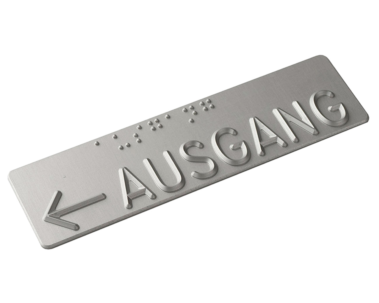Handlaufschild flach Aluminium silber eloxiert gefräst nach DIN32986 AUSGANG / NOTAUSGANG